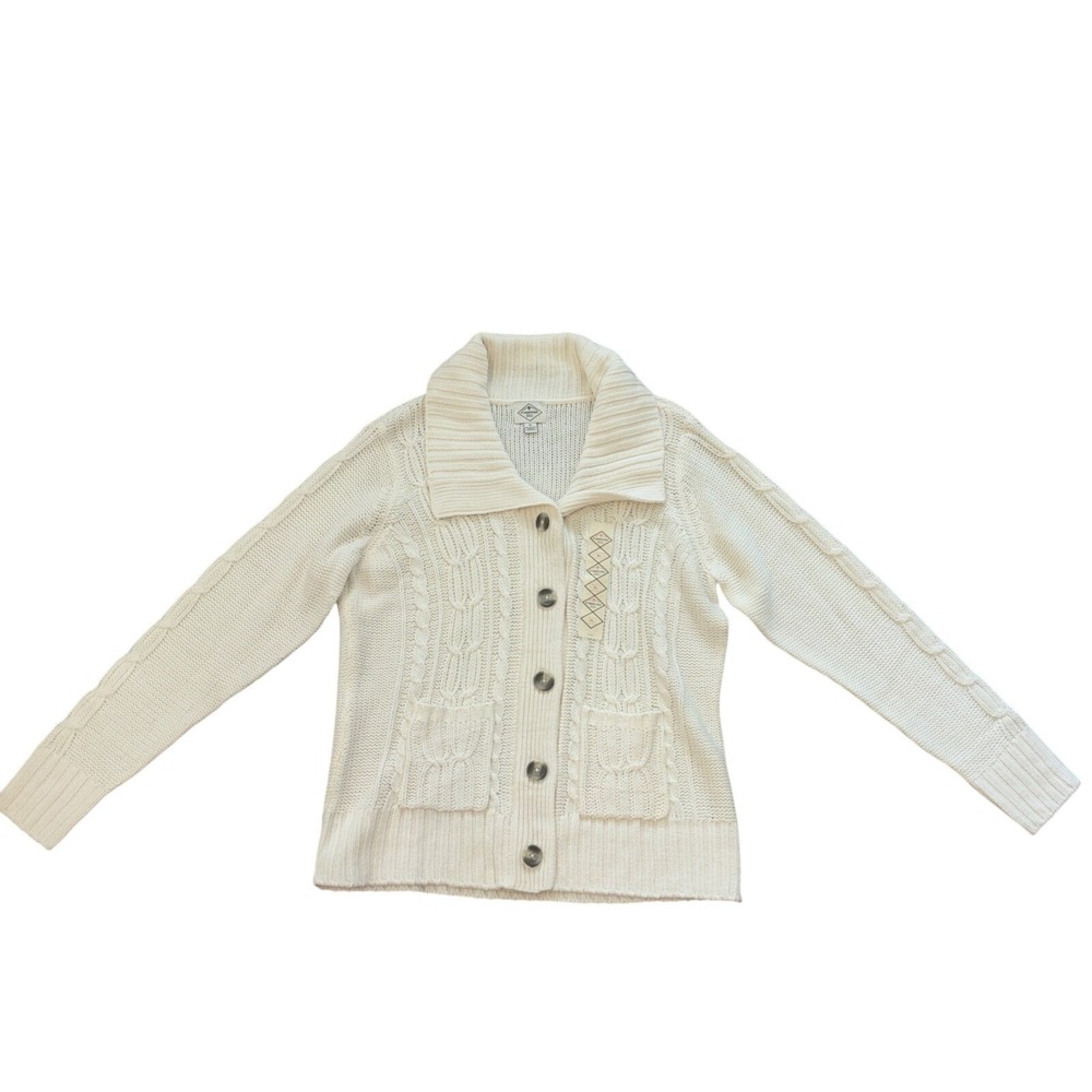 NEW St John's Bay Women's Ivory  Cardigan Sweater Button Down Collared Size XL - Picture 2 of 9